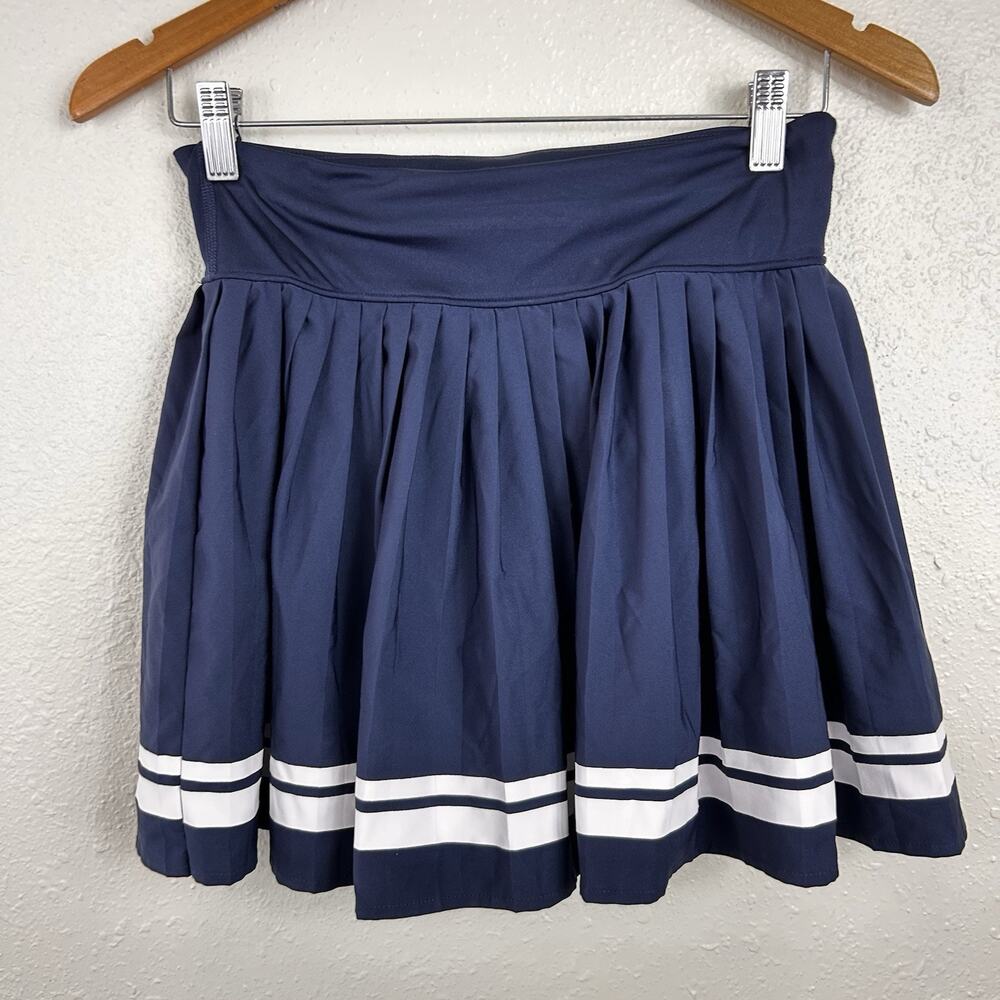 Navy Blue Pleated Mini Skirt White Stripe Tennis Schoolgirl Cosplay Cute Small